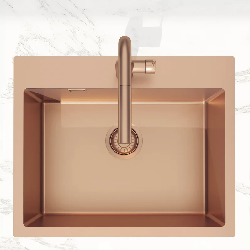 Prix Cassé Swiss Aqua Technologies Aurum évier à encastrer en acier inoxydable 304, 55x45x21 cm, Or rose PVD