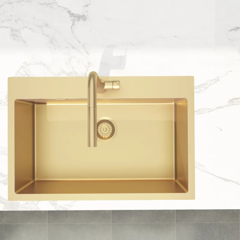 Retour Gratuit Swiss Aqua Technologies Aurum évier à encastrer en acier inoxydable 304, 68x45x21 cm, Or brossé PVD