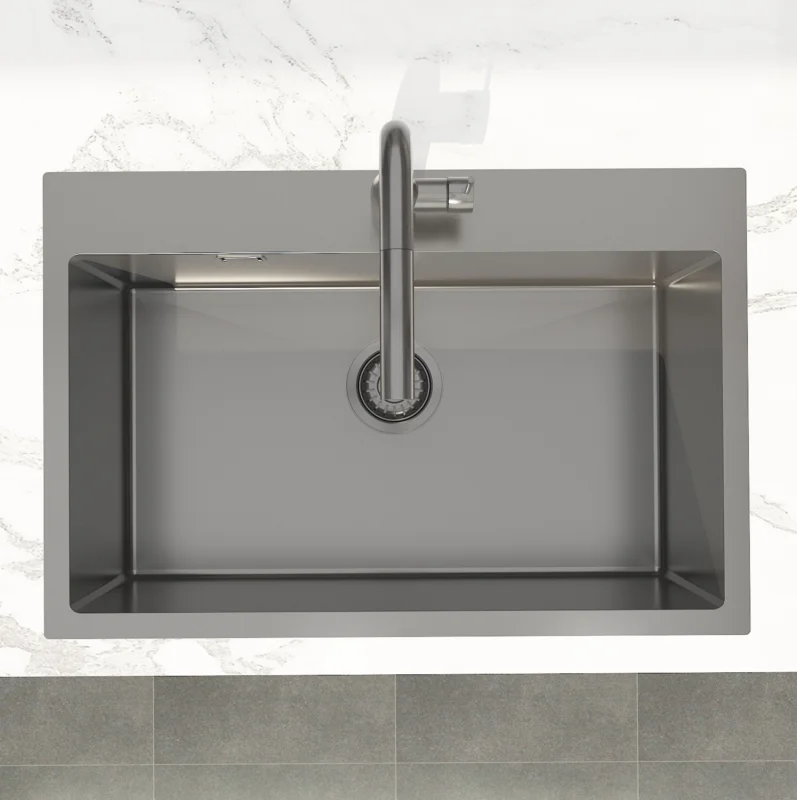 Nouveauté Swiss Aqua Technologies Aurum évier à encastrer en acier inoxydable 304, 68x45x21 cm, Gun Metal brossé PVD