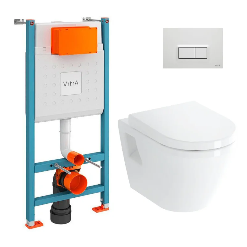 Dernier Modèle Pack WC Bâti-support V-Fix Core + WC Vitra Integra + Abattant en Duroplast + Plaque, Blanc Brillant (V-FixIntegraClassic-1)
