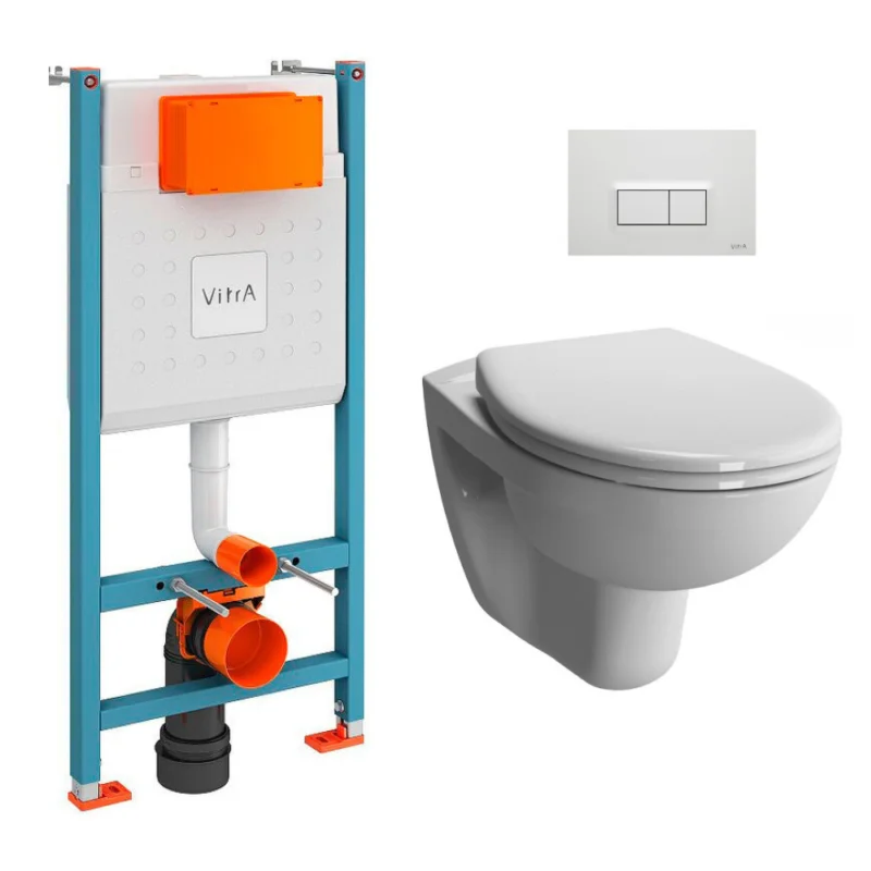 Pack WC Bâti-support V-Fix Core + WC suspendu Vitra Normus + Abattant SoftClose + Plaque, Blanc Brillant (V-FixNormus-1) Vente Flash