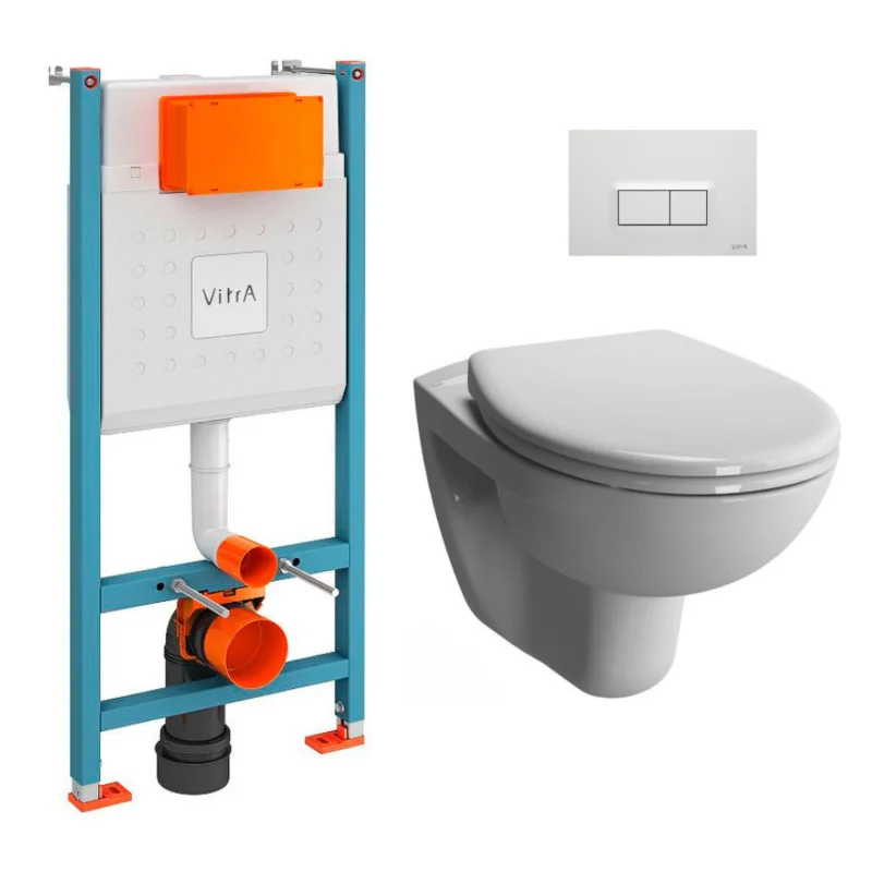 Seulement Aujourd'hui Pack WC Bâti-support V-Fix + WC sans bride Vitra Normus + Abattant SoftClose + Plaque, Blanc Brillant (V-FixNormusRimless-1)