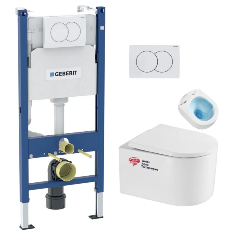 Vente Flash Pack WC Bati-support + WC sans bride Vortex Swiss Aqua Technologies + abattant SoftClose + plaque (DELANOTQGEB3)