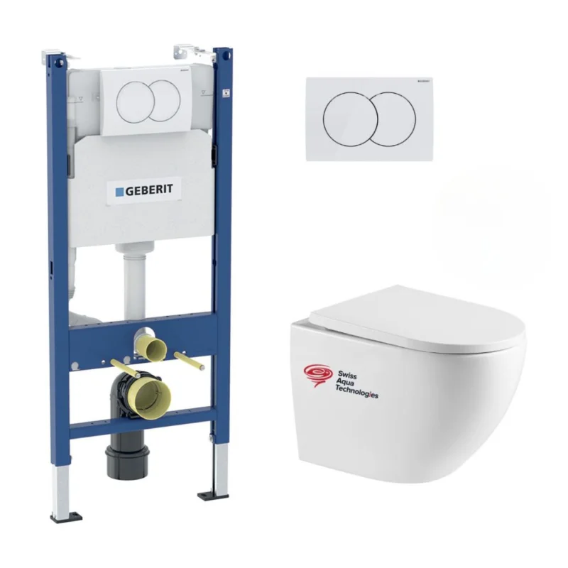 Bon Marché Pack WC Bati-support Geberit Duofix + WC sans bride Swiss Aqua Technologies + abattant SoftClose + plaque blanche