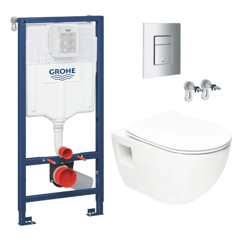 Pack WC Bâti-support Rapid SL + WC sans bride SAT + Abattant SoftClose + Plaque Chrome (RapidSL-Project-1) Offre Limitée