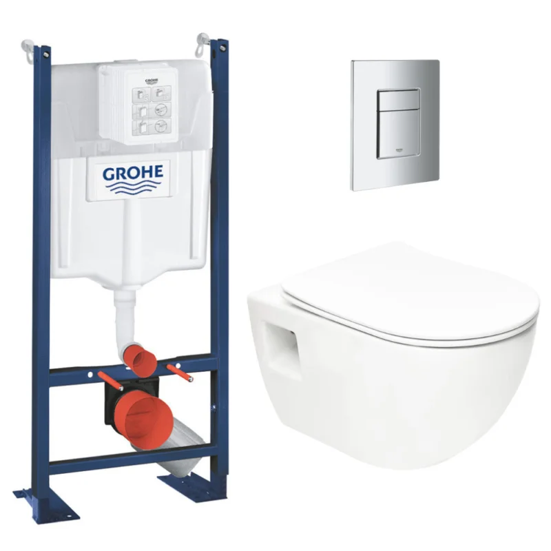Pack WC Bâti Autoportant Rapid SL + WC sans bride SAT + Abattant SoftClose + Plaque Chrome (Project2-1) Top Vente