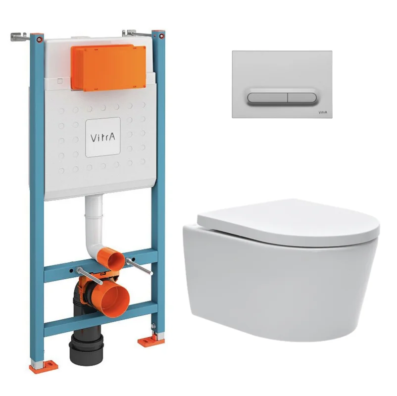 Livraison Express Pack WC Bâti-support V-Fix Core + WC SAT sans bride et fixations invisibles + Plaque Chrome mat (V-FixSATrimless-5)