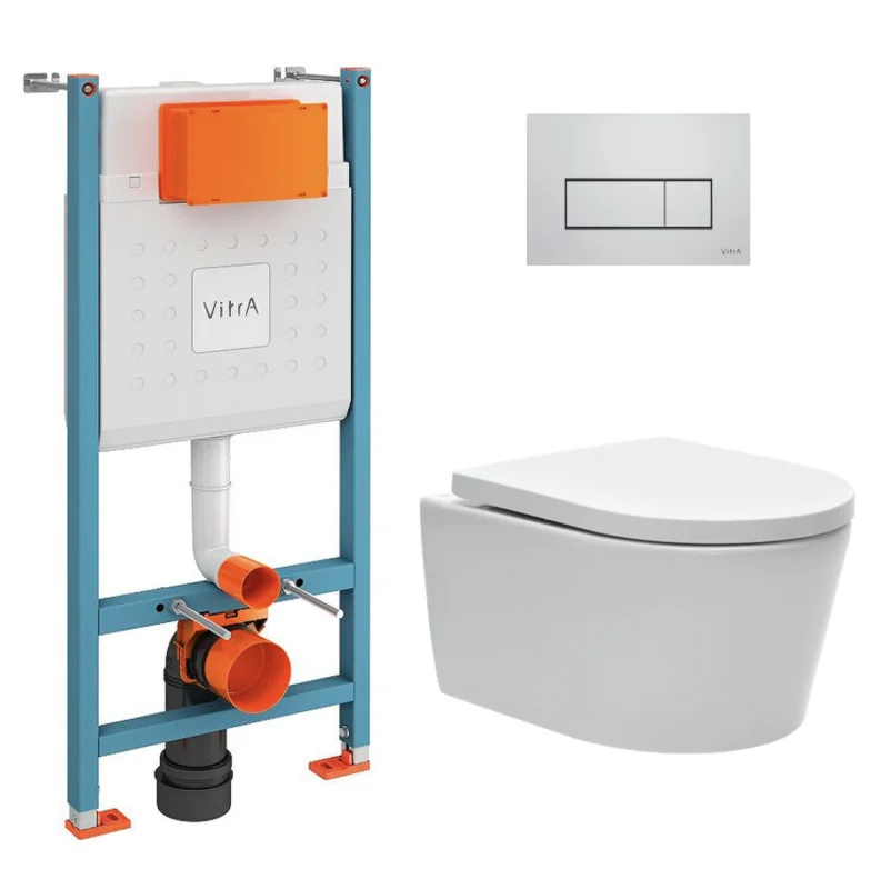 Prix Choc Pack WC Bâti-support V-Fix Core + WC SAT sans bride et fixations invisibles + Plaque Chrome brillant (V-FixSATrimless-8)