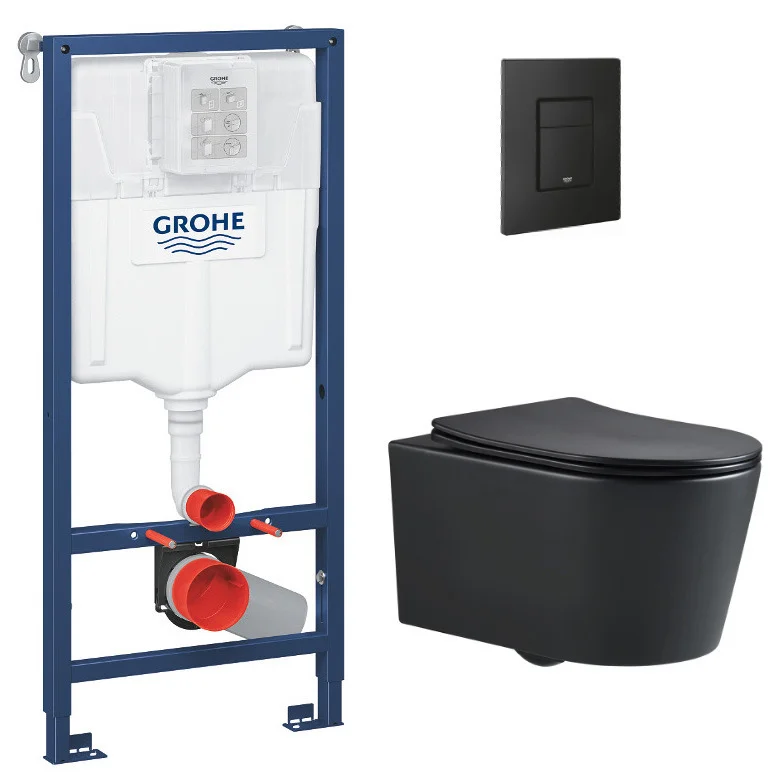 Pack WC Bâti-support Rapid SL + WC SAT sans bride noir mat + Abattant softclose + Plaque noire mat (RapidSL-BlackSATrimless-KF0) Bon Marché
