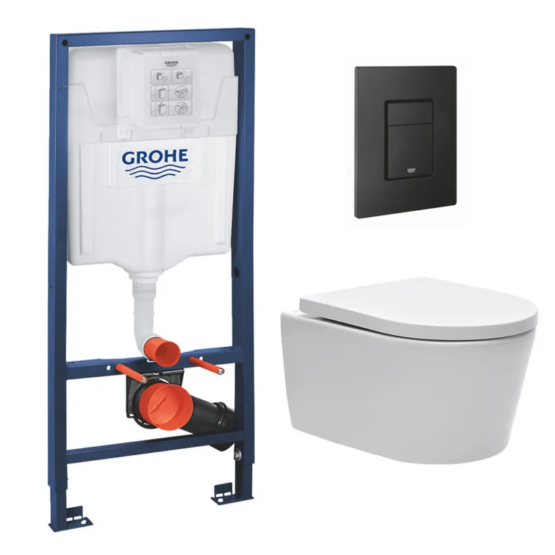 Pack WC Rapid SL + Cuvette sans bride Swiss Aqua Technologies + Plaque de commande noir mat (RapidSL-SATrimless-KF0) Must-Have