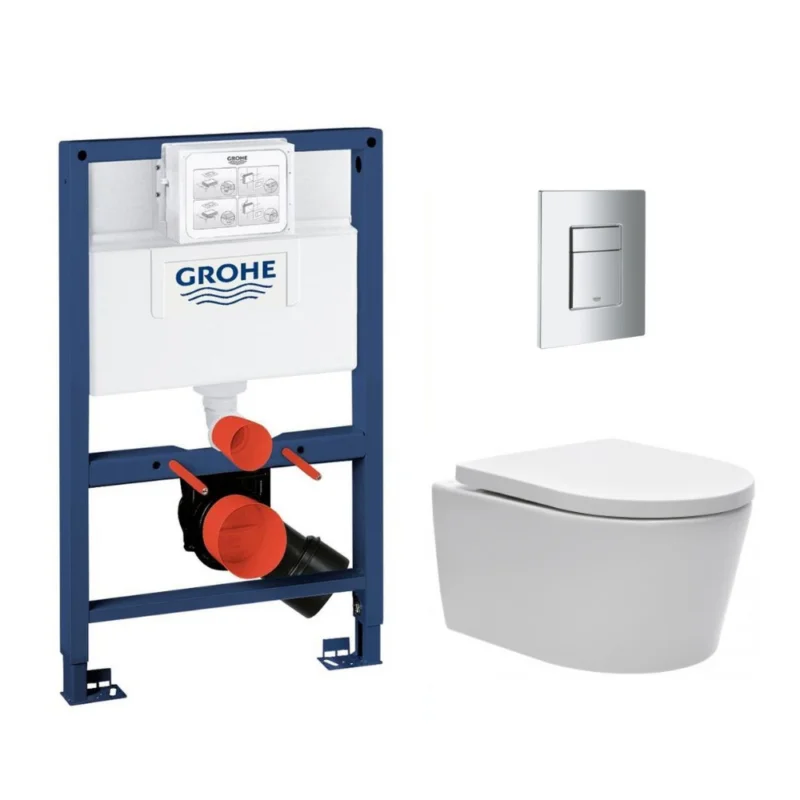 Marque Pack WC Rapid SL + Cuvette sans bride SAT, fixations invisibles + Plaque Chrome (RapidSL082-SATrimless-1)