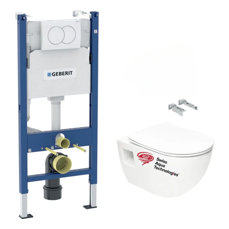 Nouveauté Pack WC Bâti-support Duofix + WC sans bride SAT + Abattant SoftClose + Plaque Blanche