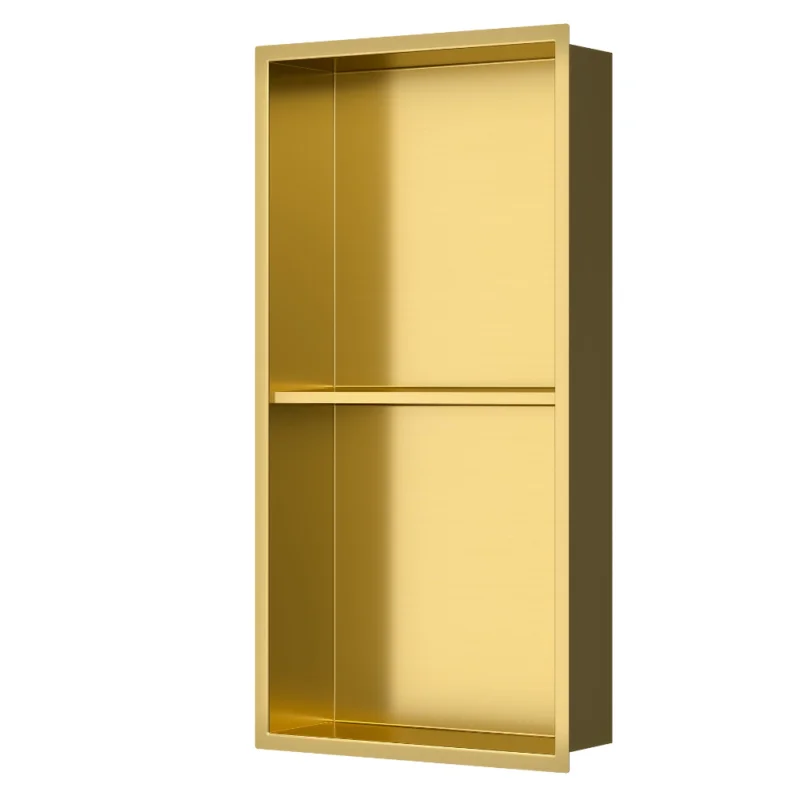 Niche de Douche à encastrer, Acier Inoxydable 304, 2 étagères, 60x30x10cm, Or brossé PVD (SATAURN6030SBG) Seulement Aujourd'hui