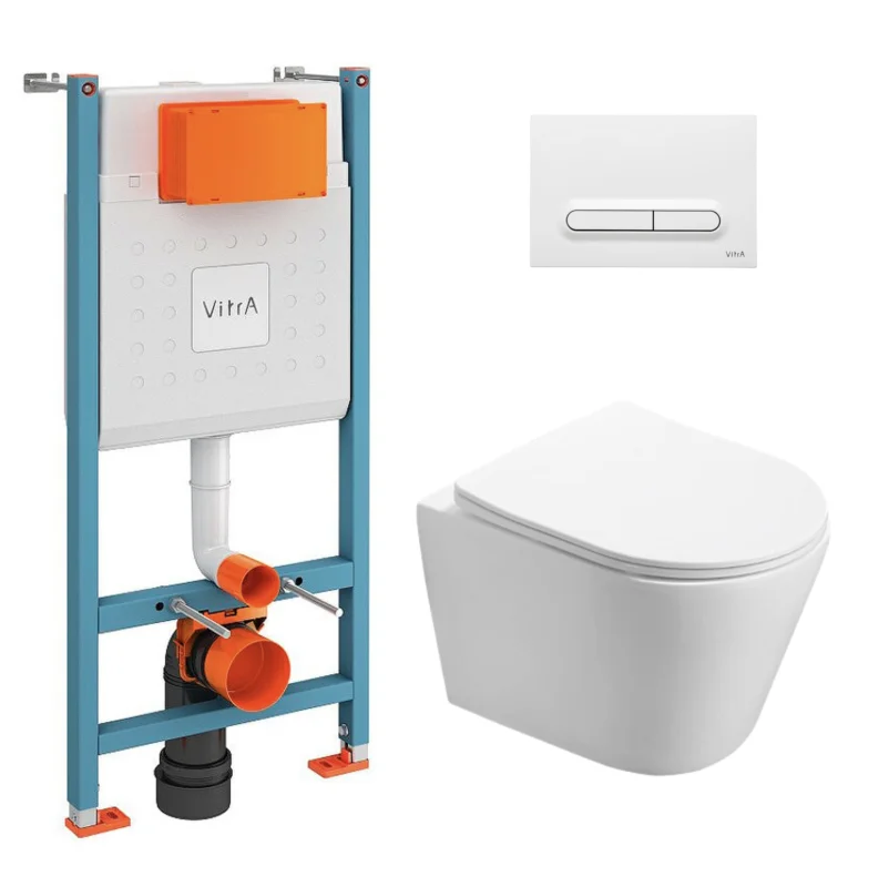 Pack WC Bâti-support Vitra V-Fix Core + WC SAT Infinitio sans bride + Plaque Blanc brillant Acheter Direct