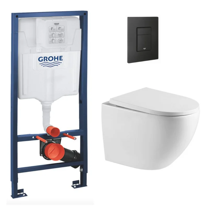 Rapid SL Pack Bâti-support + WC sans bride SAT + Abattant SoftClose + Plaque Noire mat (RapidSL-FusionTQ-KF0) Expédié Aujourd'hui