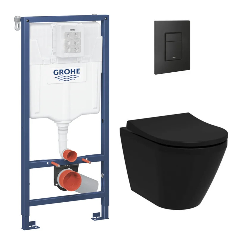 Prix Réduit Rapid SL Pack WC bâti-support + WC sans bride Vitra Integra + Abattant SoftClose + Plaque noir mat (RapidSL-BlackIntegra-KF0)