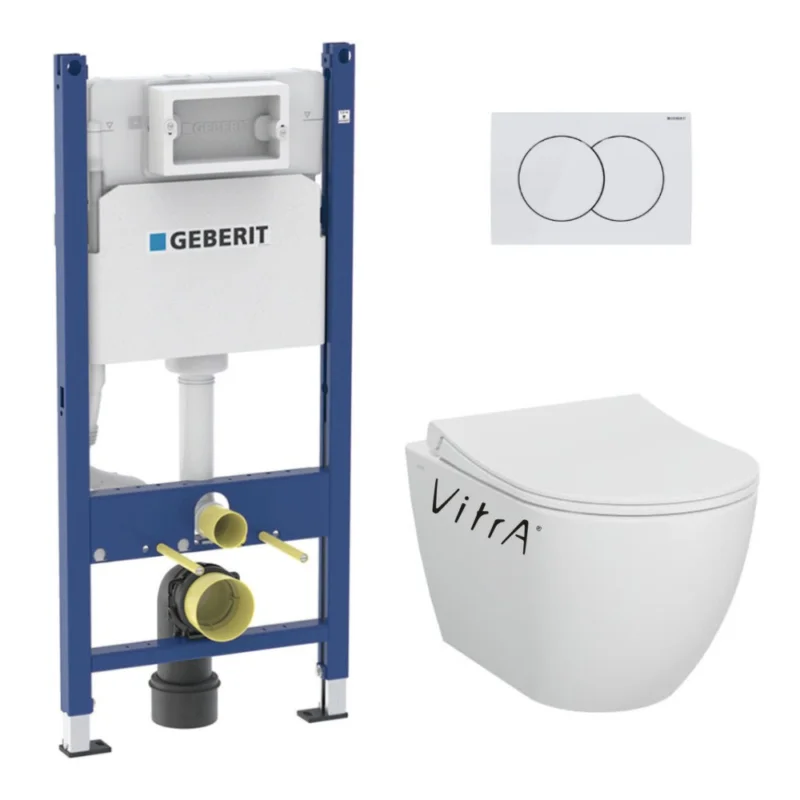 Solde Pack WC Bati-support Geberit Duofix + WC sans bride Vitra S60 + Abattant SoftClose + Plaque Blanche (S60Geb3)