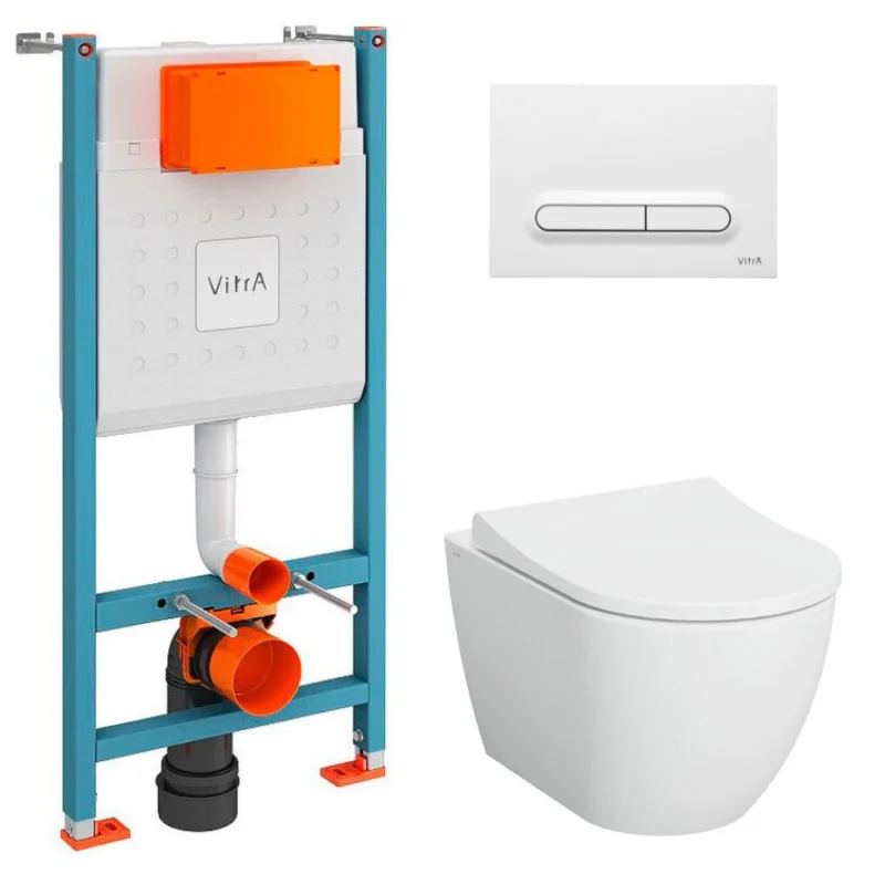 Haute Qualité V-Fix Core Pack WC bâti-support + WC sans bride Vitra S60 + Abattant SoftClose + Plaque blanc (V-FixS60-4)