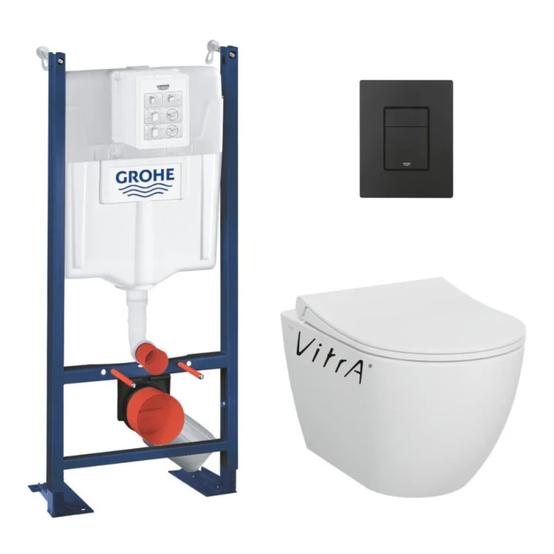 Rapid SL Pack WC bâti-support + WC sans bride Vitra S60 + Abattant SoftClose + Plaque noir mat (RapidSL-S60-KF0) Prix Bas