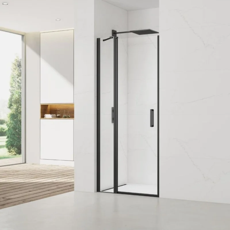 Populaire Fusion Porte de douche 90x196cm pivotante anticalcaire avec profilé noir mat (SATFUDP90NIKAC)