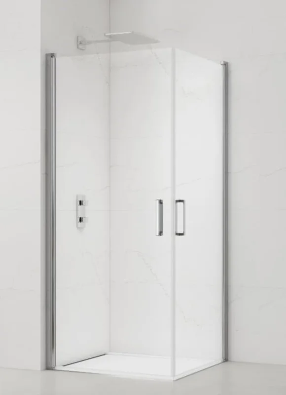 Fusion Portes de douche acces en angle pivotantes 90x80cm anticalcaire avec profilés chrome brillant (SATFUD9080) Nouveauté