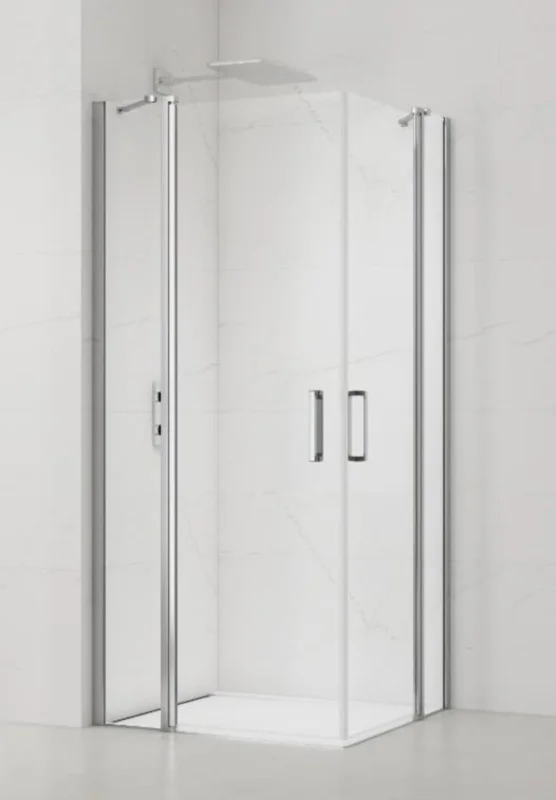 Fusion Portes de douche acces en angle pivotantes 90x80cm anticalcaire avec profilés chrome brillant (SATFUDP9080) Réduction