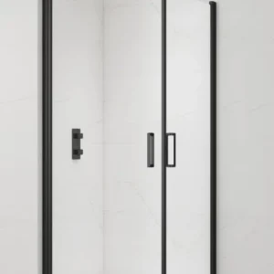 Fusion Portes de douche acces en angle pivotantes 90x80cm anticalcaire avec profilés noir mat (SATFUD9080C) Commande En Gros