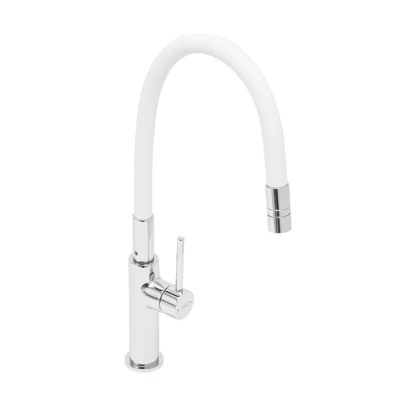 Mitigeur pour évier de cuisine, bec flexible en silicone, aérateur Neoperl®, cartouche en céramique, blanc/chrome (SATBSD290B) Meilleur Prix