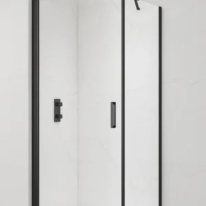Acheter En Ligne Fusion ensemble porte pivotante /paroi 80x90cm anticalcaire avec profilés noir mat (SATFUD80S90C)