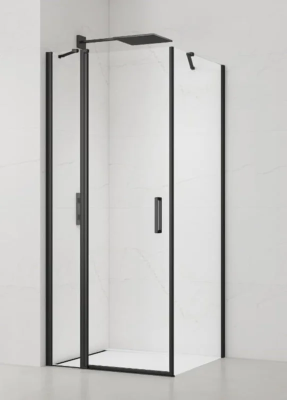 Fusion ensemble porte pivotante /paroi 80x100cm anticalcaire avec profilés noir mat (SATFUDP80S100C) Marque