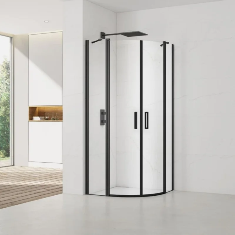 Must-Have Set Porte de douche 80x195 cm transparente noir + 2x Poignée pour porte de douche, chrome (SATFUSP80CT-SET)