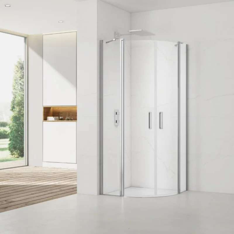 Set Porte de douche 90x195 cm transparente + 2x Poignée pour porte de douche, chrome (SATFUSP90CRT-SET) Satisfait Ou Remboursé