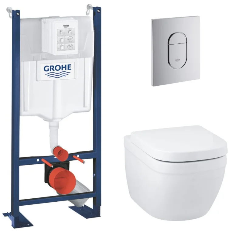 Achetez Aujourd'hui Pack WC Bâti support Grohe Rapid SL + Cuvette sans bride Grohe Euro Ceramic, Blanc + plaque de déclenchement Chrome (39536000)