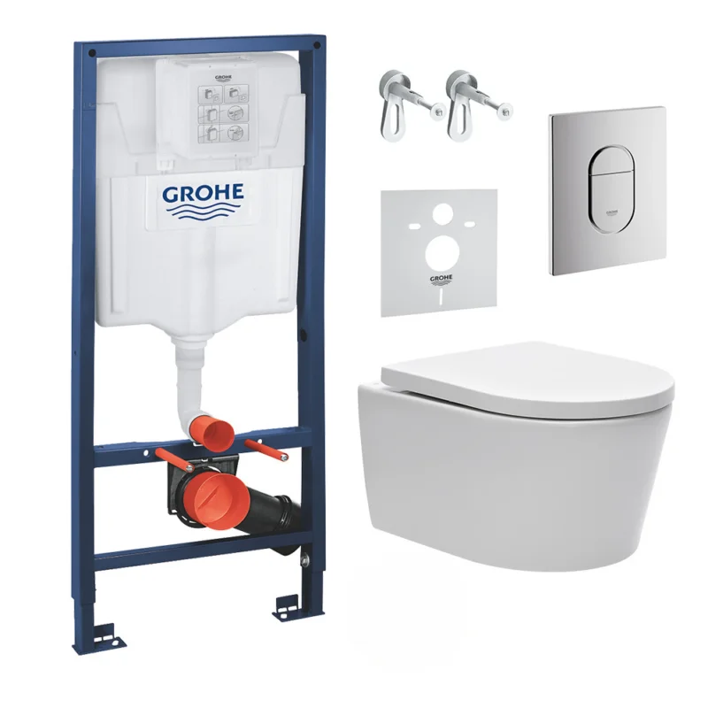 Soldes Pack WC bâti support Solido 113cm + Cuvette SAT rimless fixations invisibles + Abattant softclose + Plaque chrome (ArenaSat)