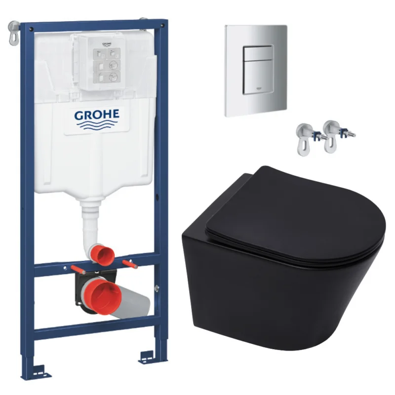Pack WC Bâti-support Rapid SL + Cuvette SAT noire mat + Abattant frein de chute + Plaque Chrome Pas Cher