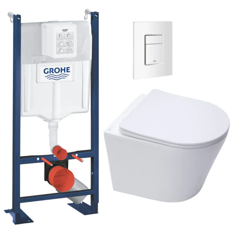 Pack WC Bâti autoportant + WC sans bride SAT + Abattant frein de chute + Plaque Blanc Alpin Achat Immédiat