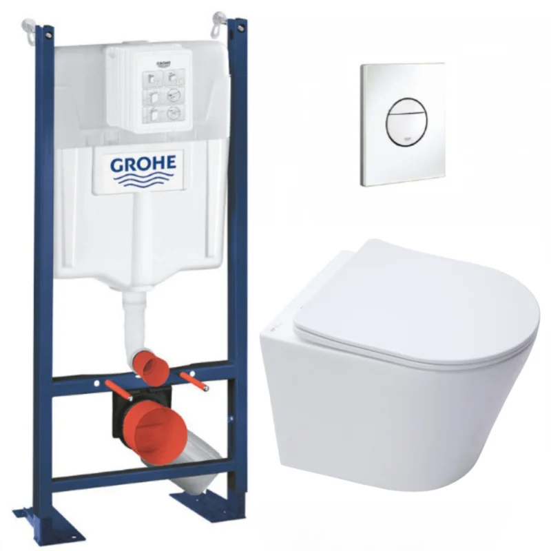Pack WC Bâti-support autoportant + WC sans bride SAT Infinitio + Abattant softclose + Plaque blanc alpin Petit Prix