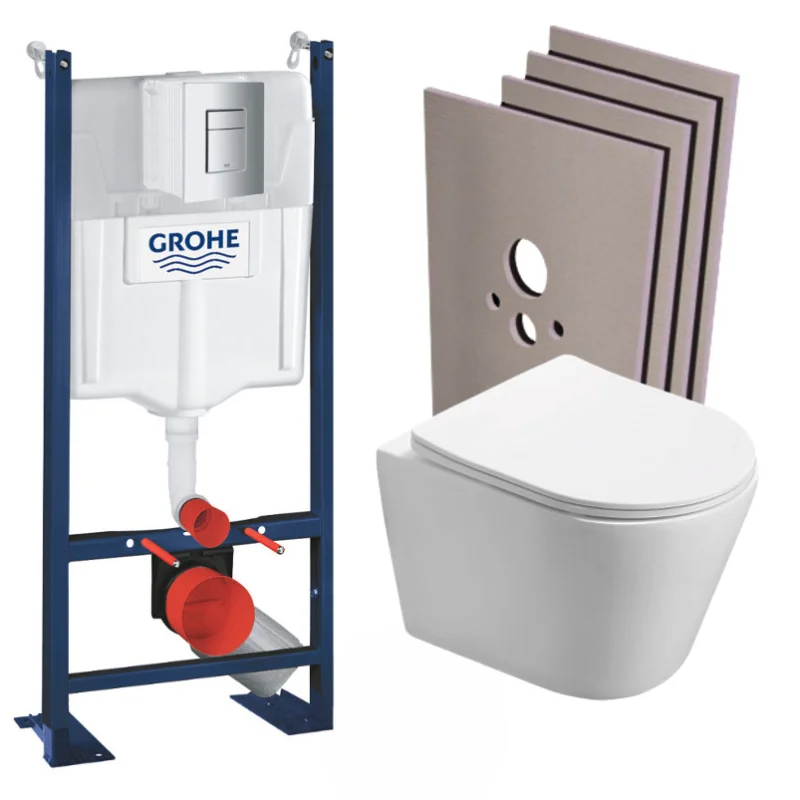 Offre Du Jour Pack WC Bâti autoportant + WC sans bride SAT Infinitio + Abattant softclose + Plaque Chrome mat + Set habillage