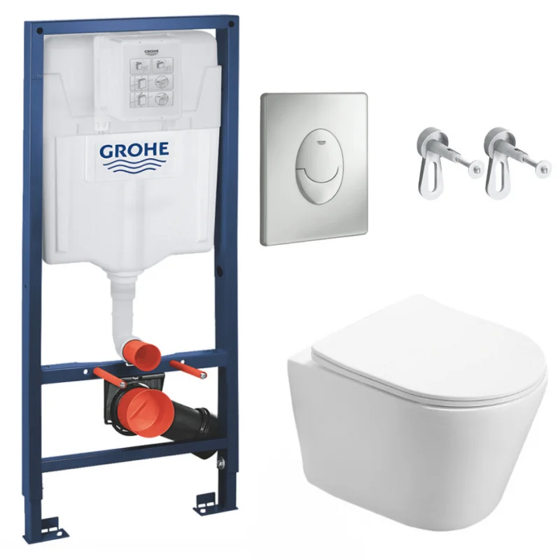 Populaire Pack WC Bâti-support + WC Swiss Aqua Technologies Infinitio sans bride fixation invisible + Plaque chrome mat