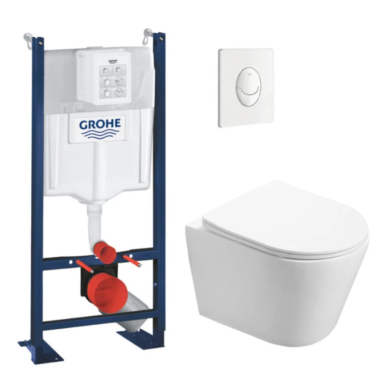 Pack WC Bâti autoportant + WC sans bride SAT Infinitio + Abattant softclose + Plaque blanc alpin (PROINFI3AM) Achetez Aujourd'hui