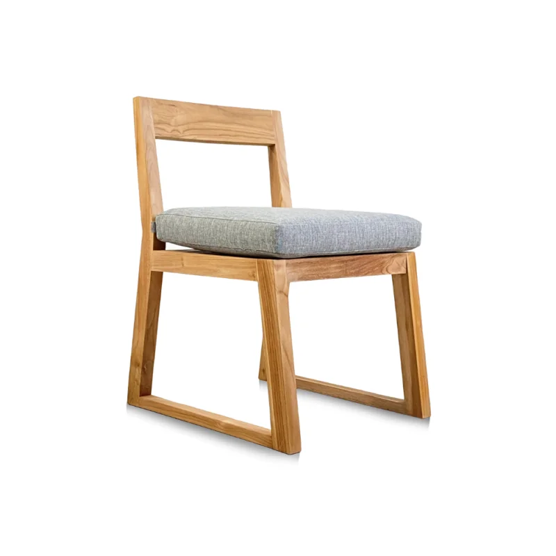 Chaise de table extérieur en teck massif, 50x59.5x79 cm, avec coussin gris perlé imperméable (NATOFCH50B) Meilleur Prix