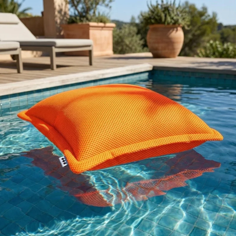 Promotion Coussin piscine flottant 45 × 45 × 25 cm intérieur / extérieur SANS billes de polystyrène – Orange (SCF4545-6)
