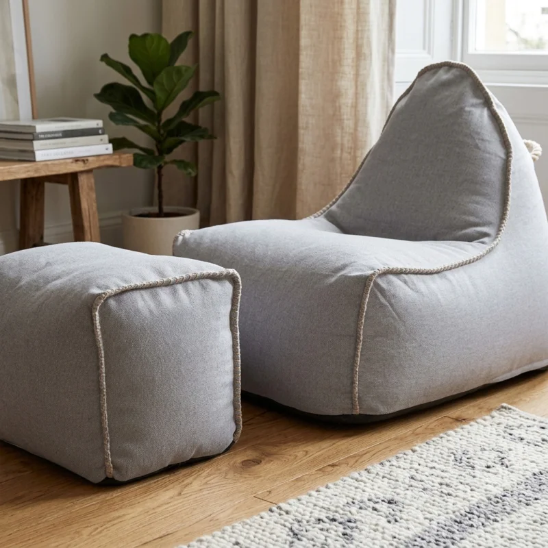 Fauteuil poire enfant avec repose pieds 75x60x65/45x60x35 cm SANS billes Gris (MBINDR3260-2) Réduction