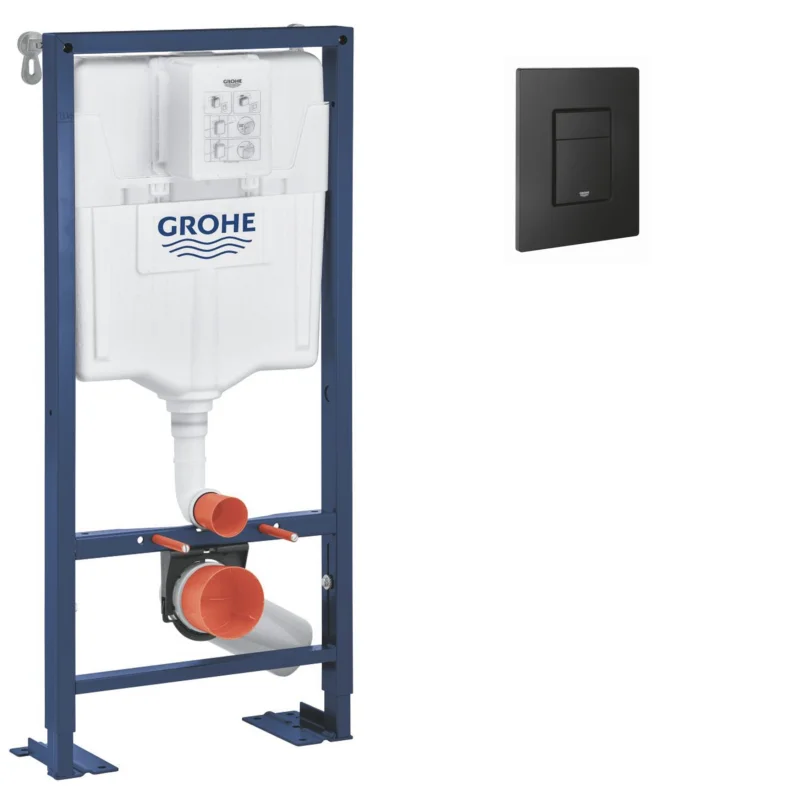 Expédié Aujourd'hui SOLIDO Bâti-support autoportant pour WC, 1,13 M + Plaque Noir mat anti-empreintes