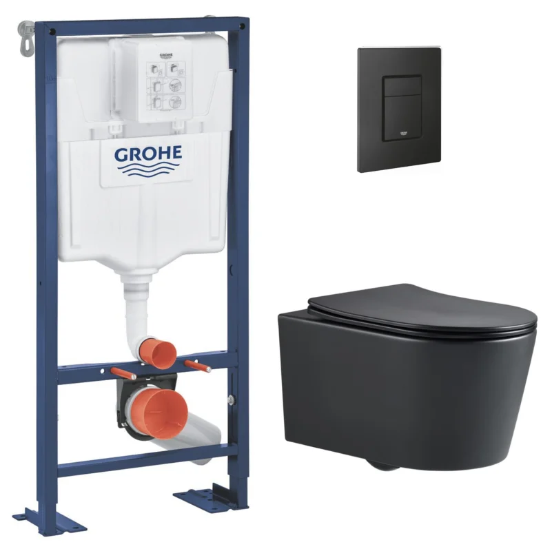 Pack WC Bâti Solido + WC sans bride SAT Noir mat + Abattant frein de chute + Plaque noir mat (AUTOPORTANT-BLACKSAT-KF0) Jusqu'à Épuisement Des Stocks