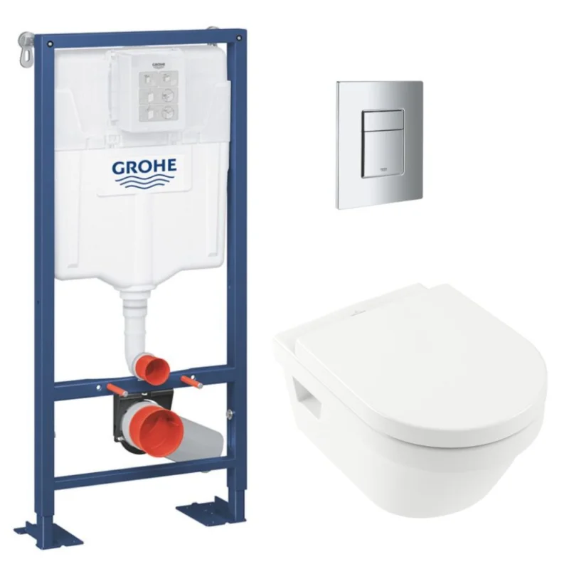 SOLIDO Pack Bâti-support + Cuvette sans bride + Abattant + Plaque chrome (AUTOPORTANT-ARCHI4-1) Nouveauté