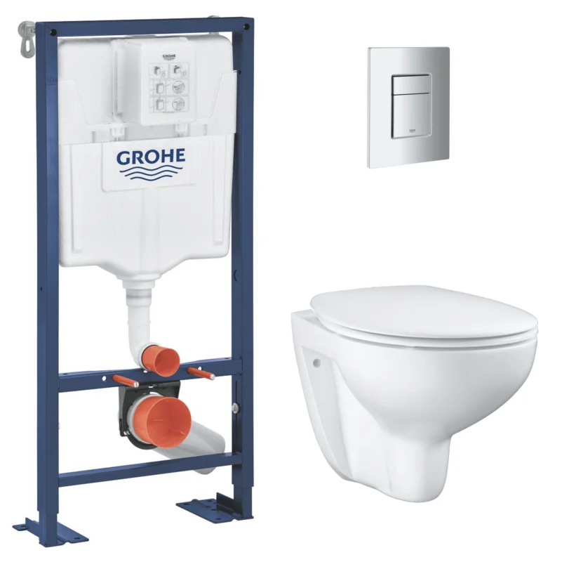 SOLIDO Pack Bâti-support + Cuvette suspendue + Abattant + Plaque chrome (AUTOPORTANT-BAU-1) Haute Qualité