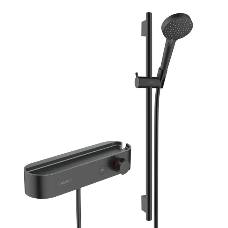 ShowerTablet Select Set Mitigeur Thermostatique douche + douchette à main 2 jets + Barre Unica 65 cm, noir mat (24360670-Vernis) Soldes
