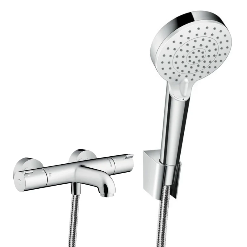 Ecostat 1001 CL Pack Mitigeur Thermostatique bain/douche + Set Crometta Porter’S 1,25m / Douchette Vario (13201000-Vario) Haute Qualité