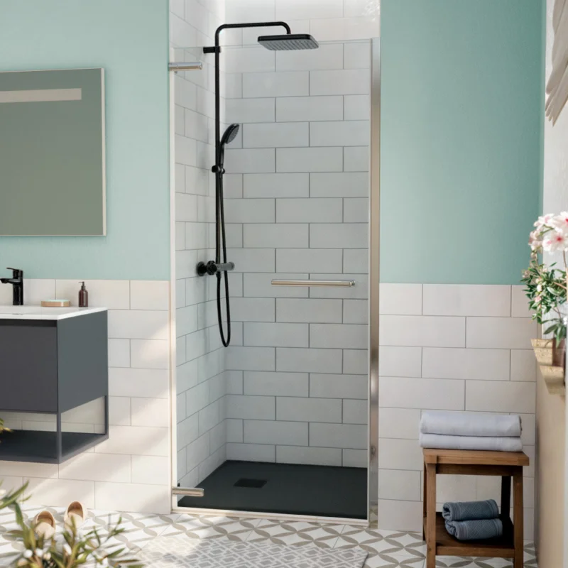 Prix Réduit TGD NEW Porte de douche 90x200cm pivotante anticalcaire avec profilé chrome brillant (SATTGDO90NIKA)